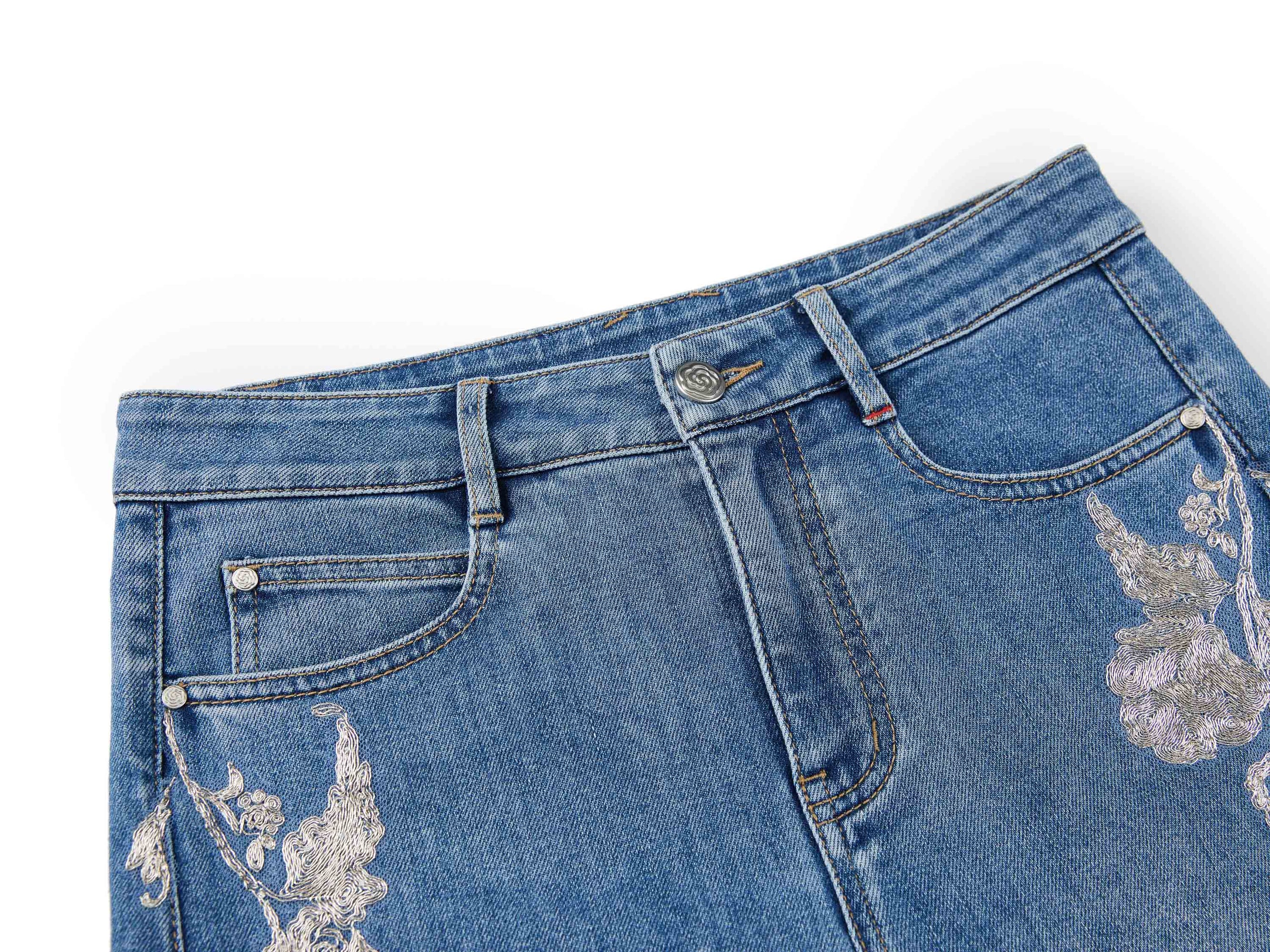 Embroidered Flare Jeans | Blue