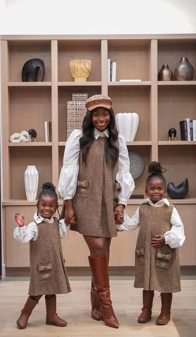 Women | Herringbone Tweed Mom Dress | Brown x White