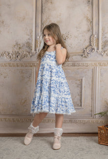 Girl | Jaylin and Linen Sleeveless Summer Dress | Blue x White