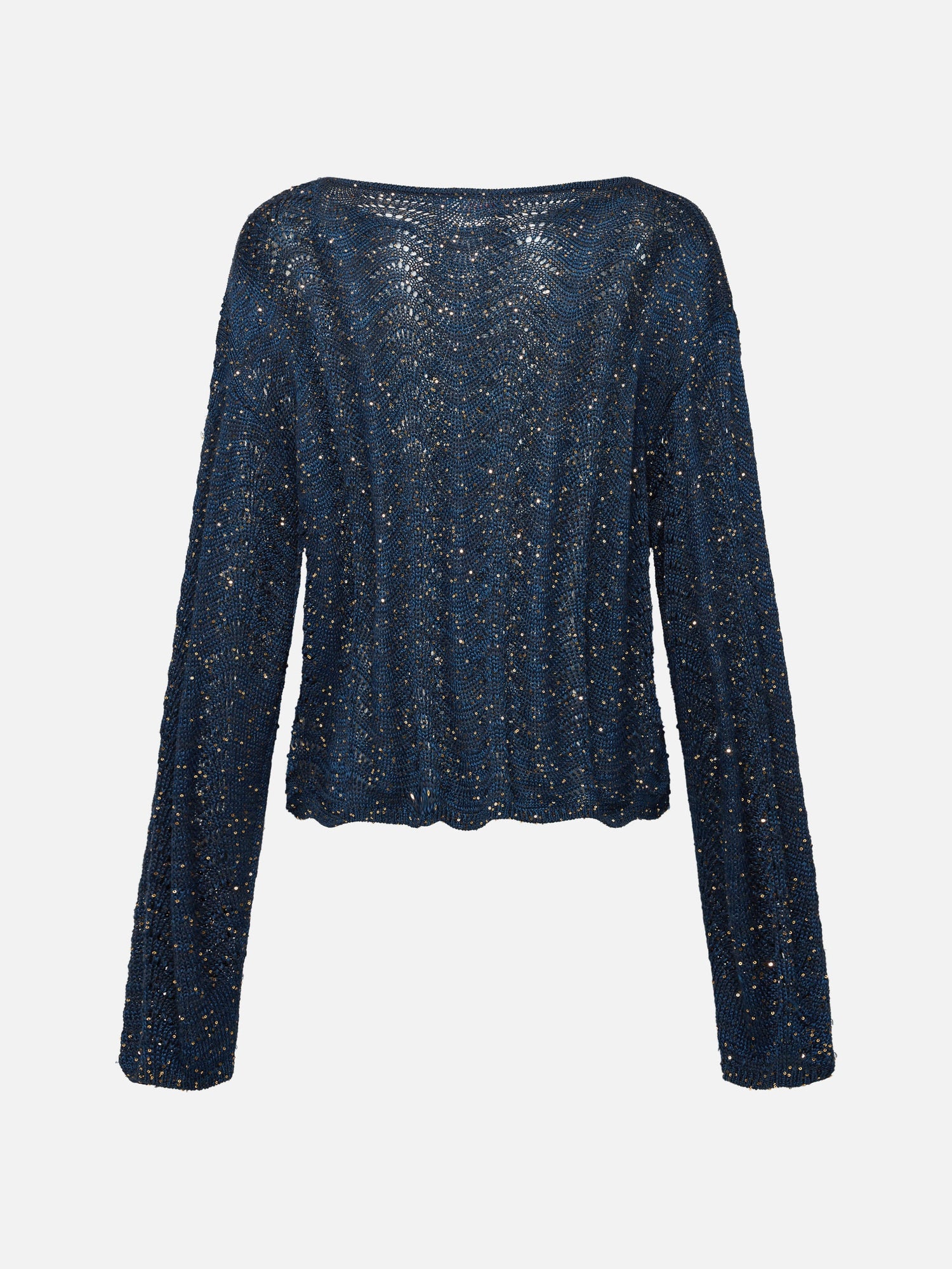Sequin Embroidery Designer Cropped Knit Top | Navy
