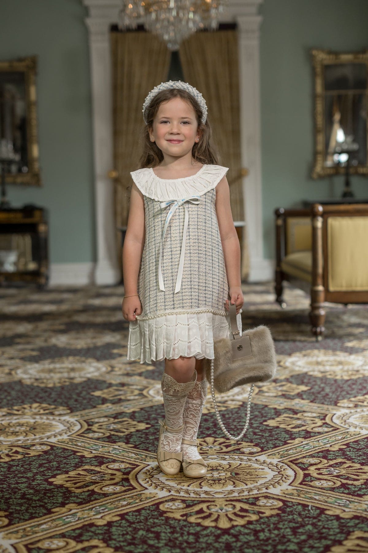 Girl | Iris Tweed Dress | White x Blue