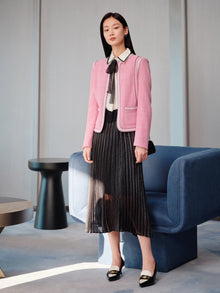 Pleated Gauze Midi Skirt | Black