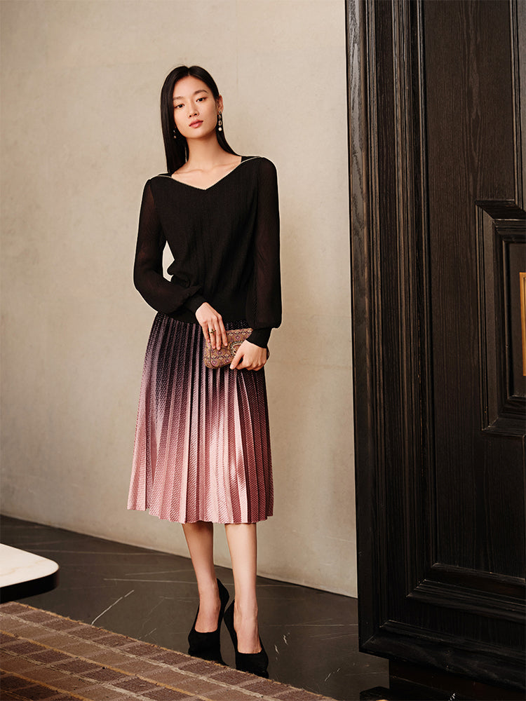 Puff Sleeves Knitted Shirt | Black