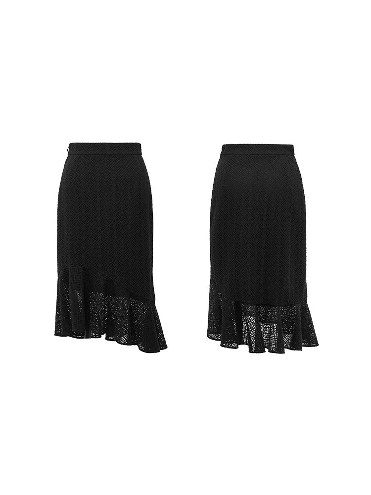 Elegant Fishtail Hem Midi Skirt | Black
