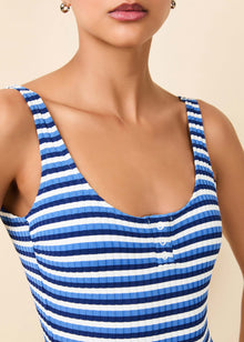 Luela Ribbed Button One Piece Marina Blue / Maritime Navy Stripe - Solid & Striped