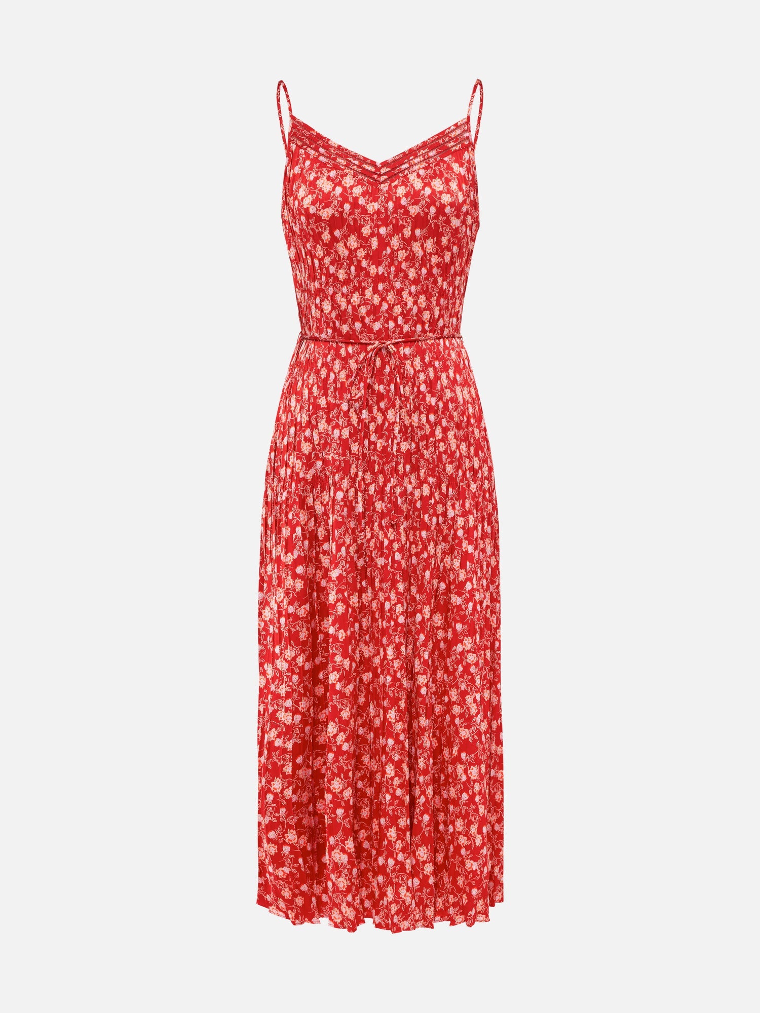 Traditional Chinese Style Floral Suspenders Dress | Red