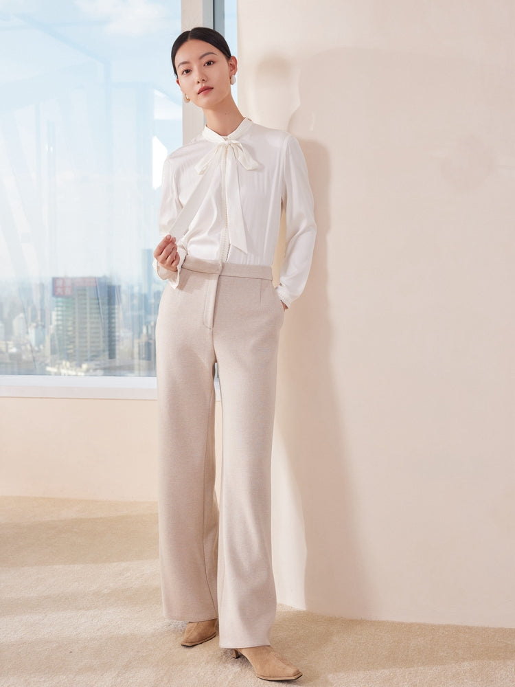Silk Bow Tie Neckline Shirt | White