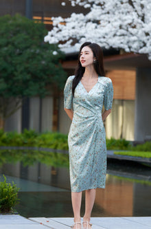Silk Printed Tea Dress | Green