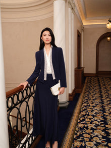 Heavy Silk Front-Closure Jacket | Navy