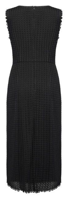 Acetate Skirt Waist-Defining Sleeveless Dress | Black