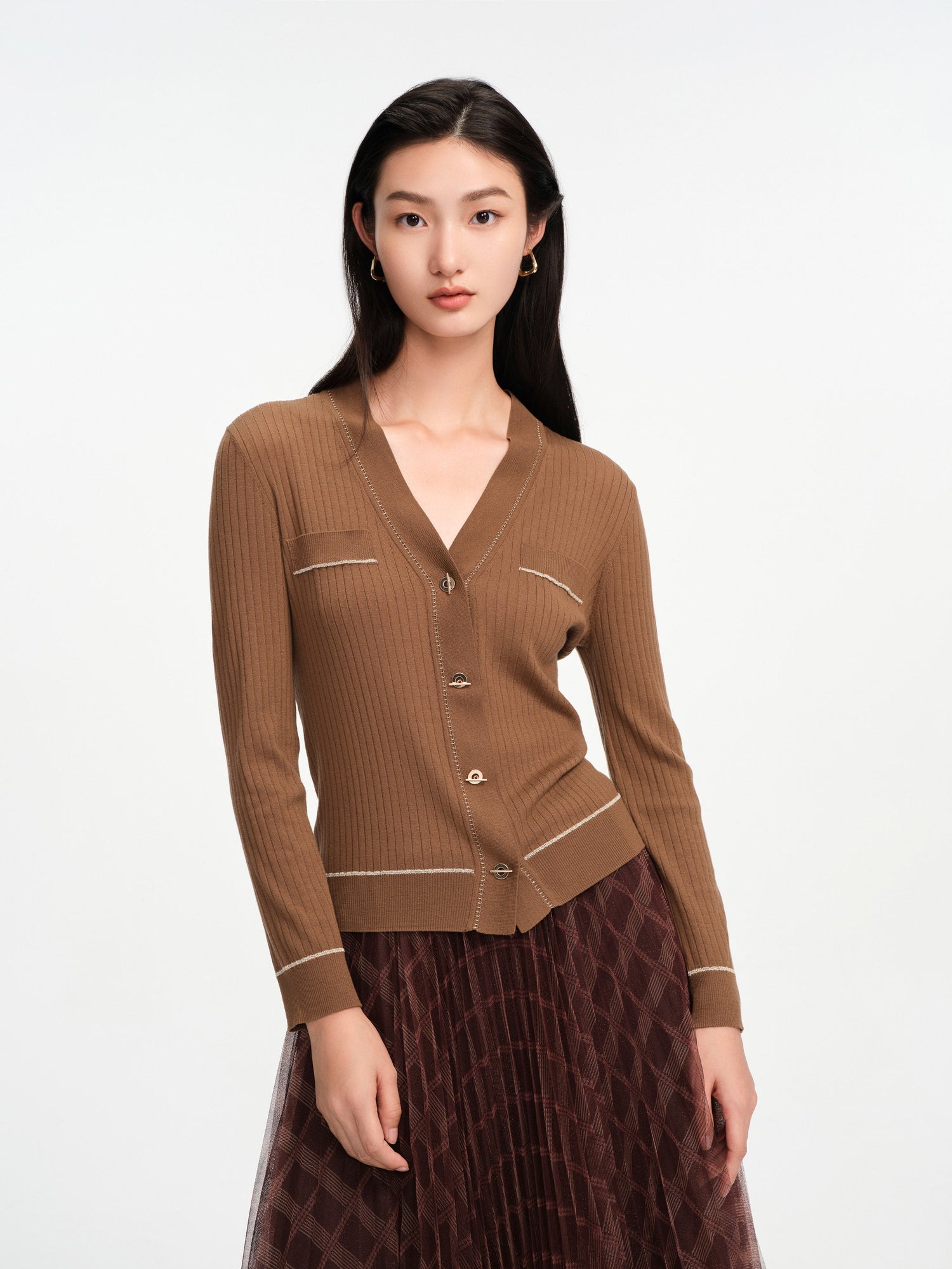 Texture Knit Cardigan | Brown