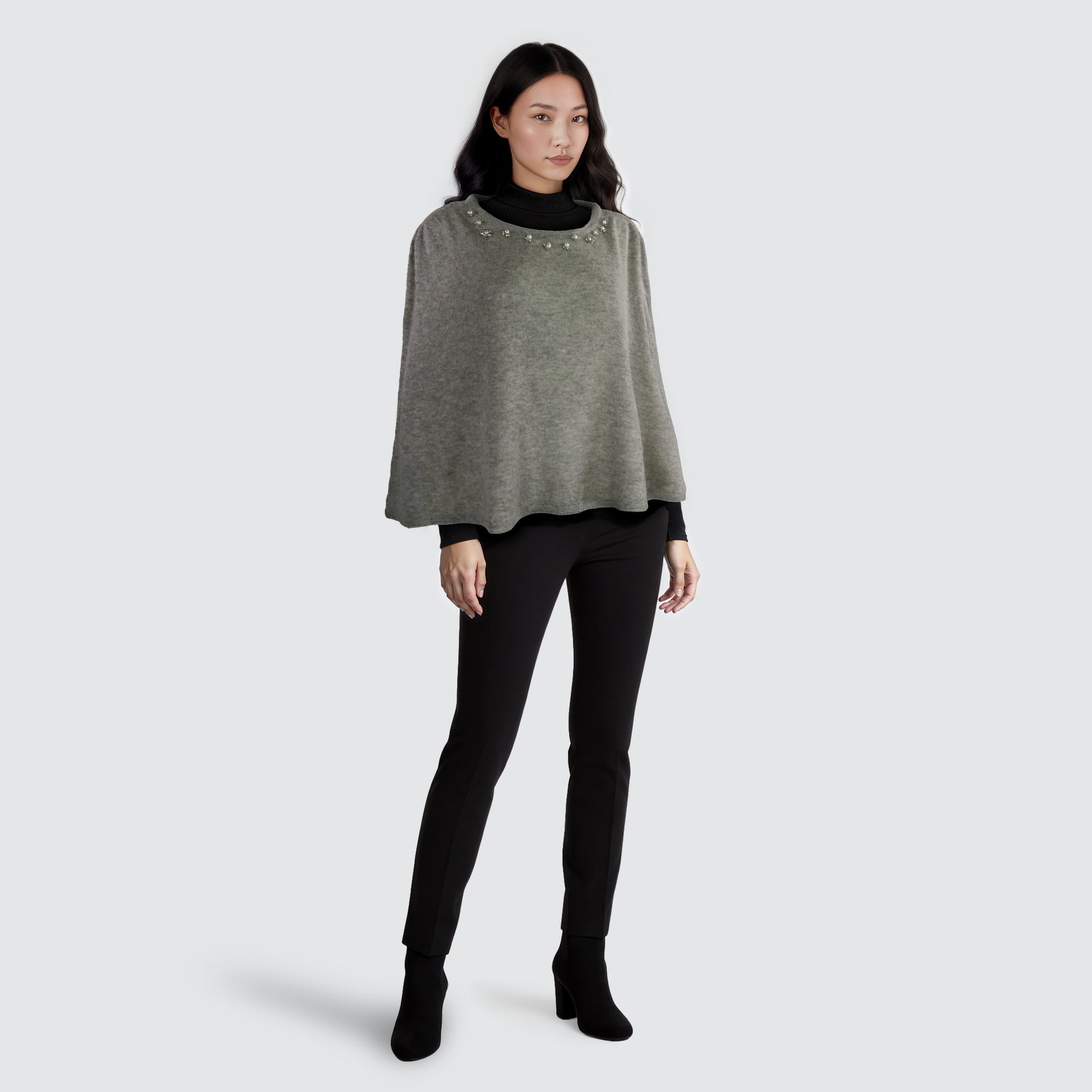 Womens | Poncho with Crystal Stones | Light Grey