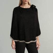 Womens | Poncho with Eyelash Fringes And Bow | Brown/Nile Brown