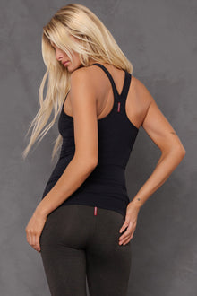Women | Deep Double V Workout Tank | Charcoal/Jet