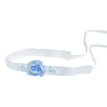 Girl | Daphne Satin Hair Sash with Embroidery | White x Blue