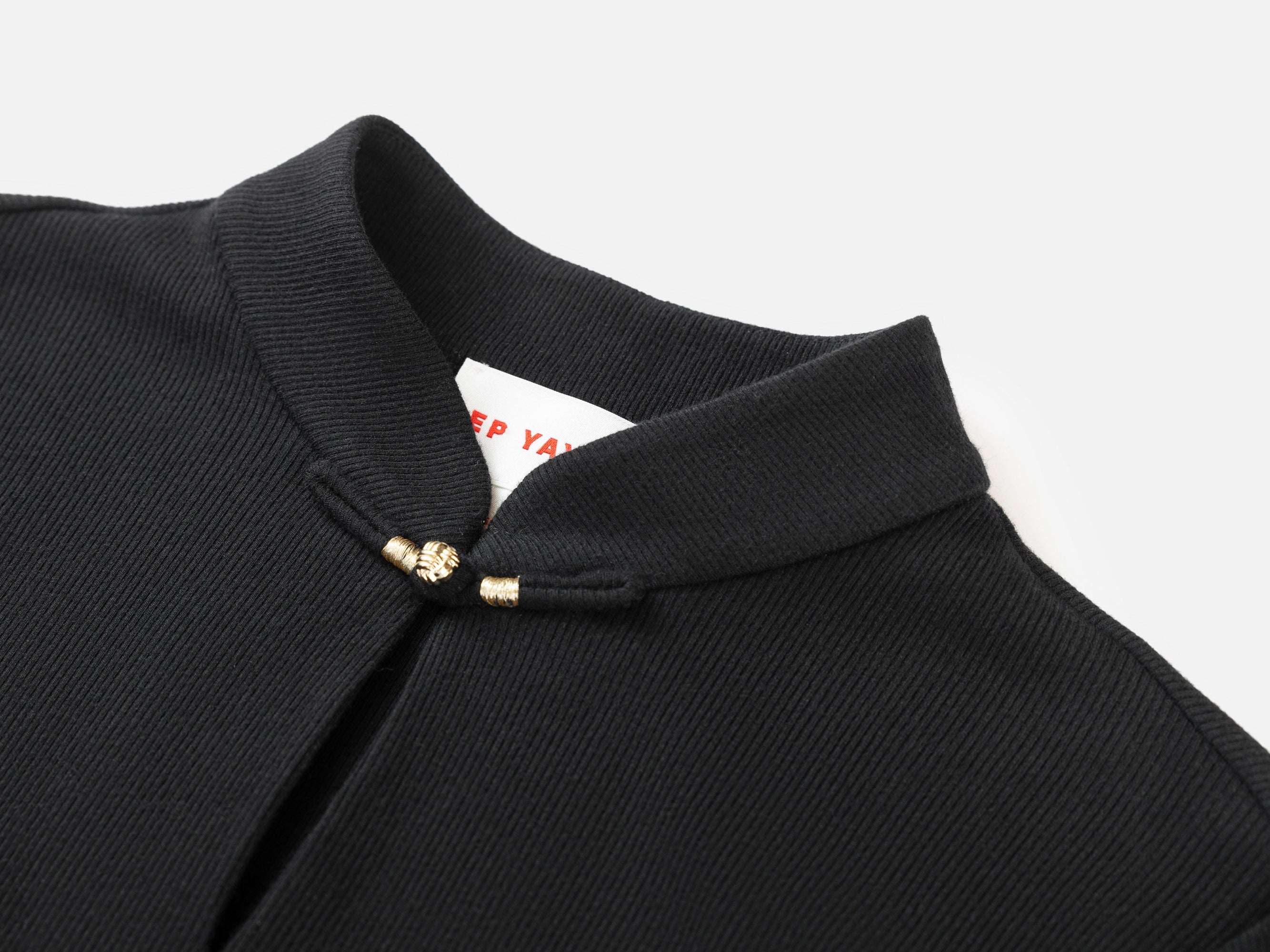 Mandarin Collar Long-Sleeve Top | Black