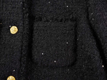 Sequin Tweed Straight Short Boxy Coat | Black