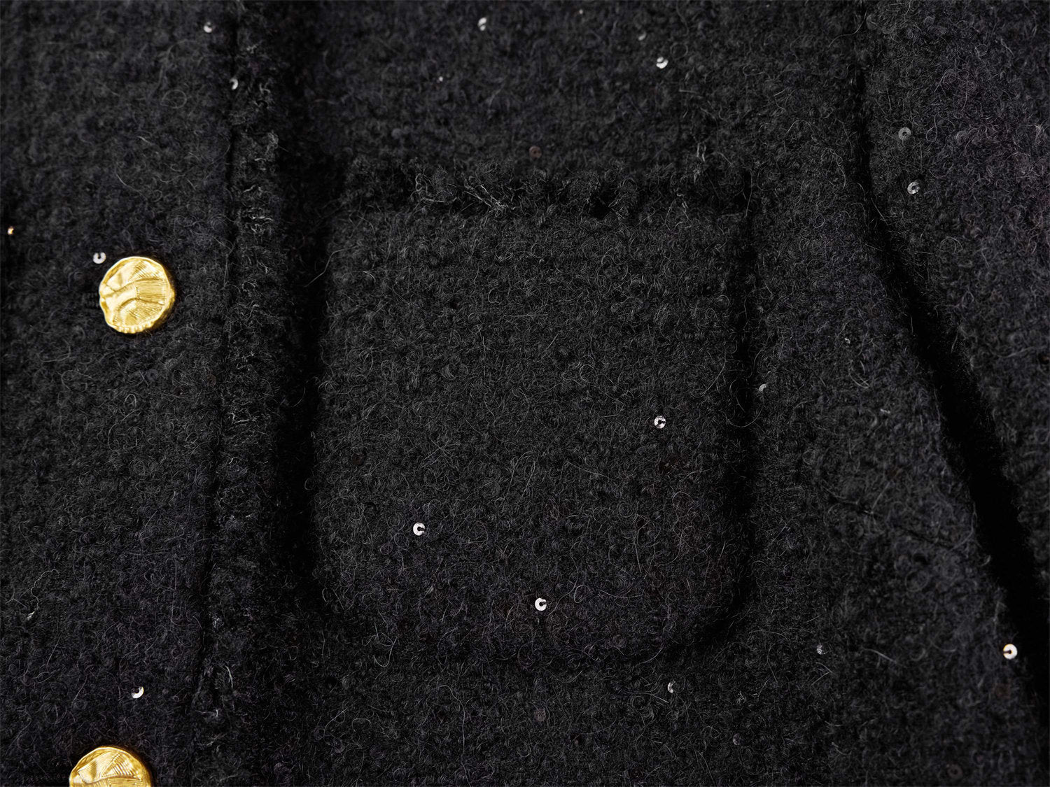 Sequin Tweed Straight Short Boxy Coat | Black