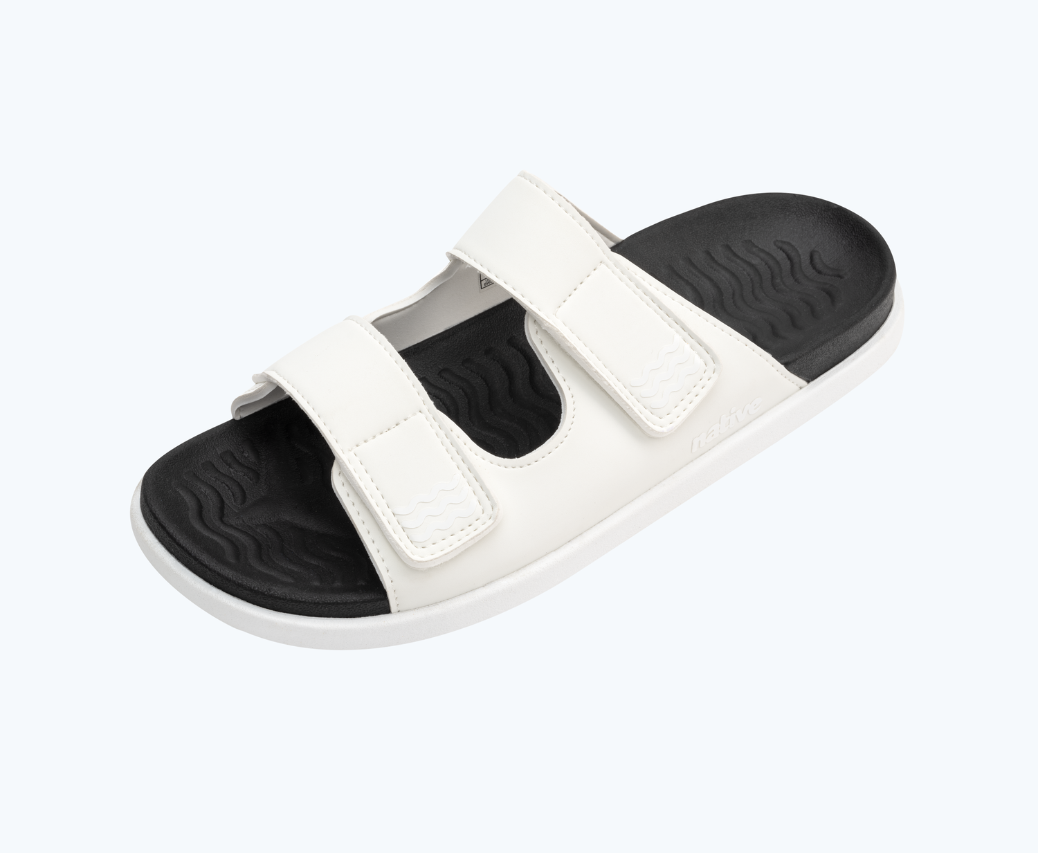 Angled view of a Native Shoes Frankie Sugarlite | Shell White/ Jiffy Black/ Shell White Footwear