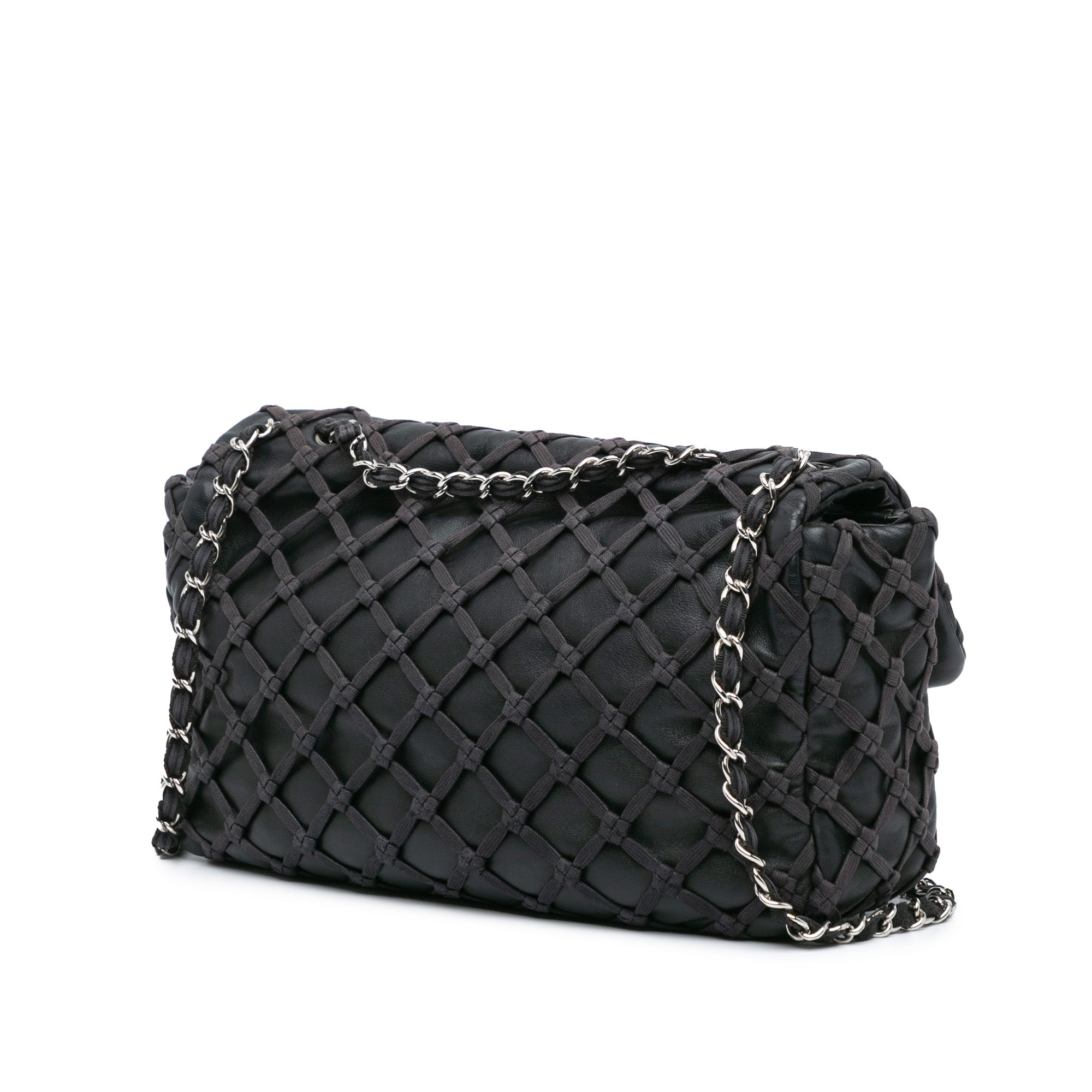 Chanel | Pre-Owned Jumbo Calfskin Canebiers Net Flap | Black