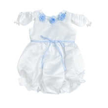 Girl | Daphne Satin Romper with Embroidery | White x Blue
