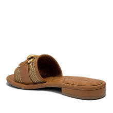 Big Charm Sandal Flat | Tan Basket Raffia/Faux Nappa