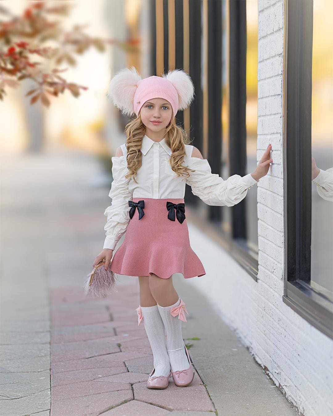 Girl | Emma Linen Bow Socks Bow | White x Pink