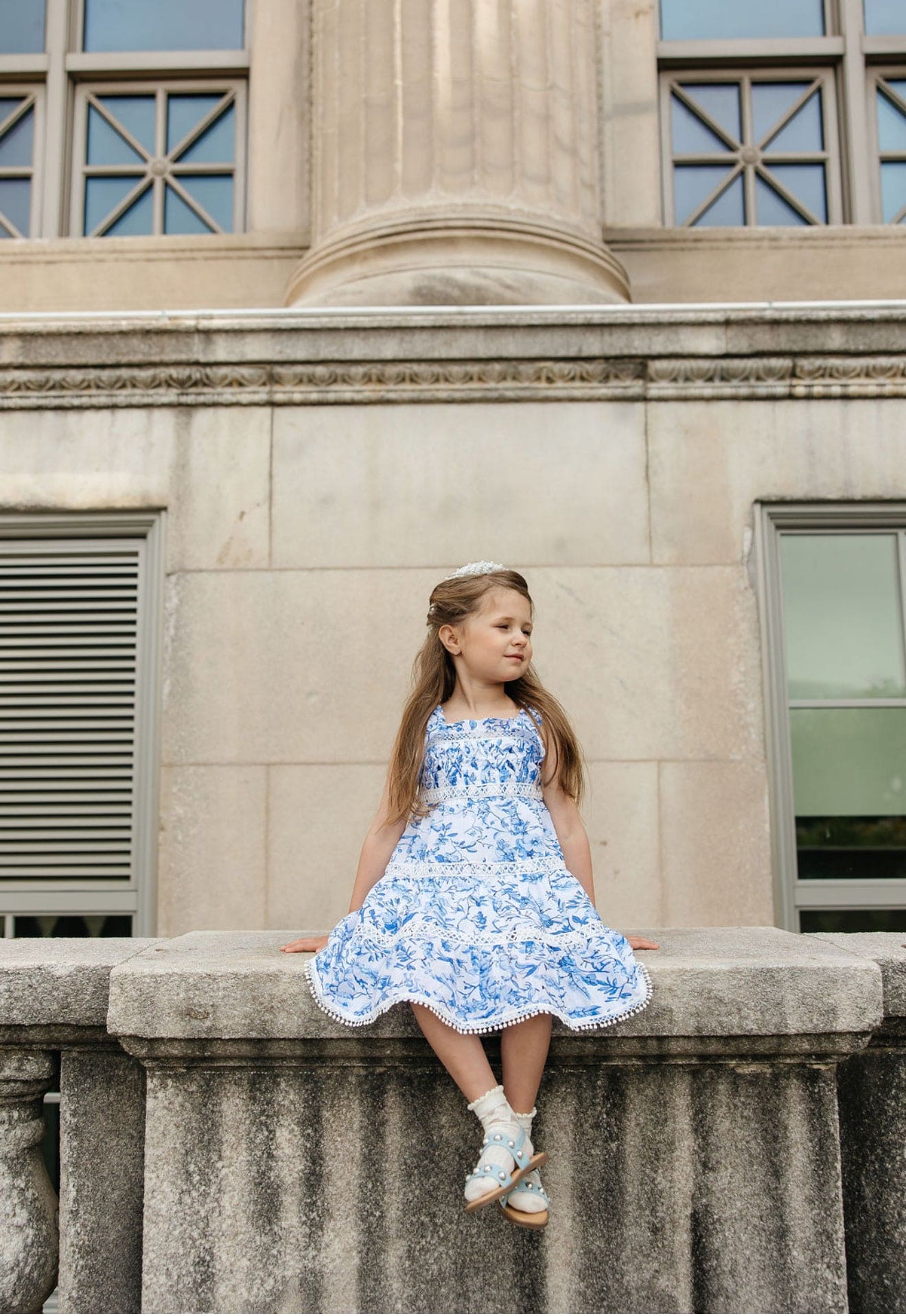 Girl | Jaylin and Linen Sleeveless Summer Dress | Blue x White