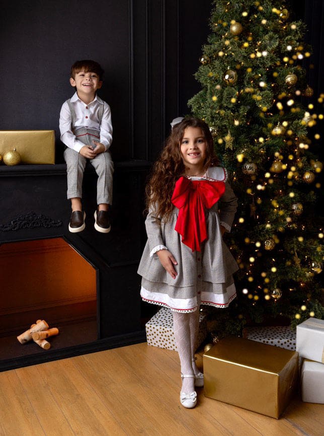 Boy | George Tartan Print Top and Pants Set | White x Black x Gray