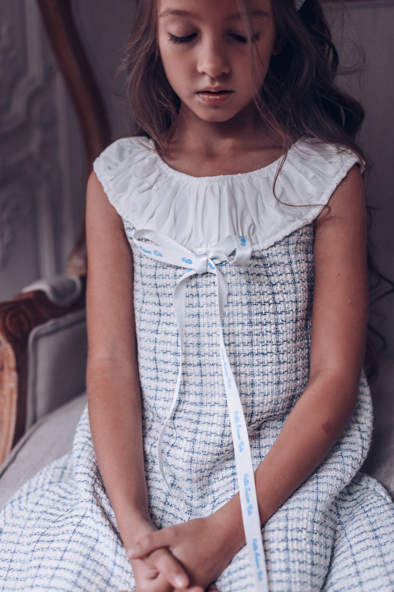 Girl | Iris Tweed Dress | White x Blue