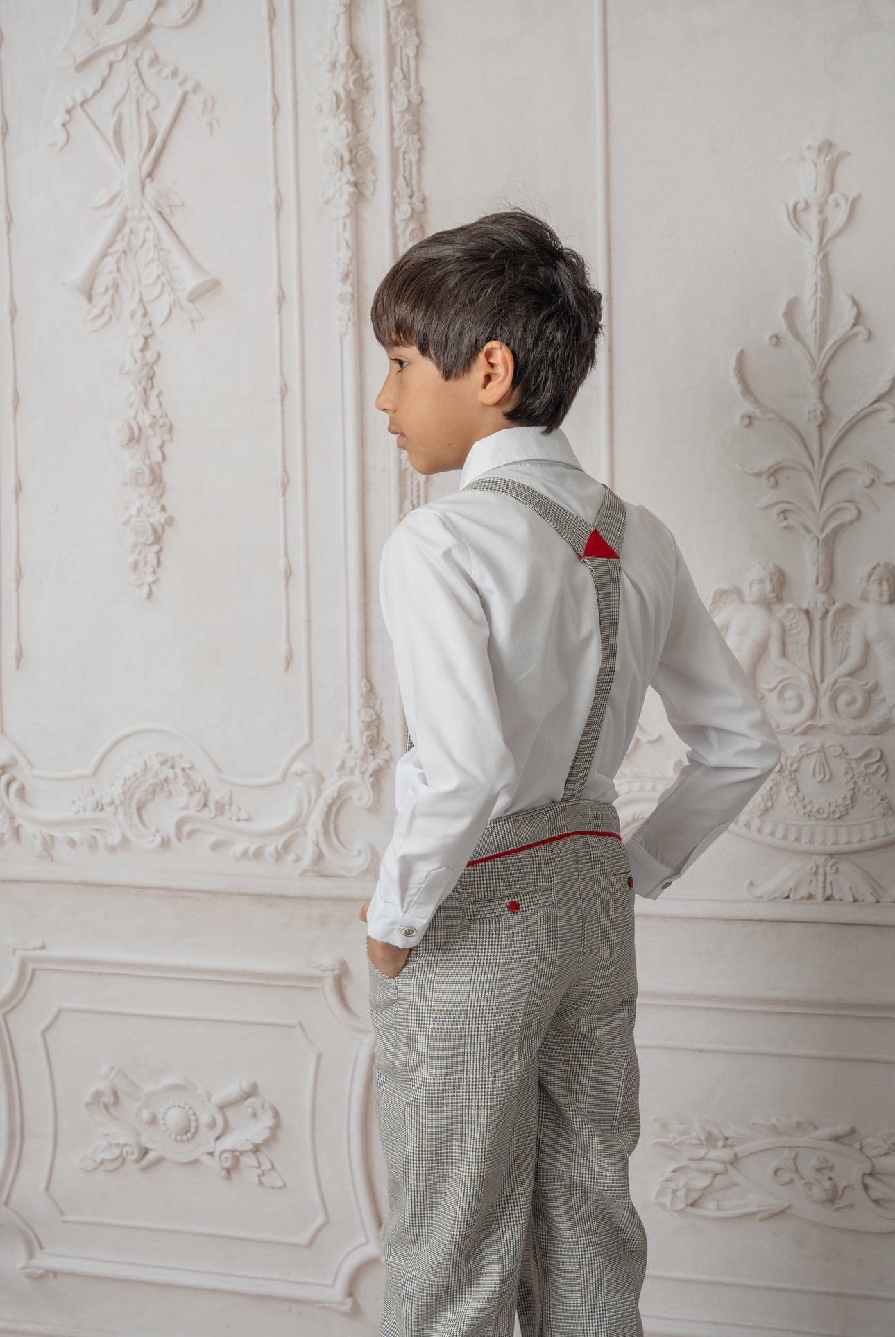 Boy | George Tartan Print Top and Pants Set | White x Black x Gray