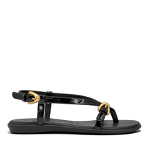 Iride Sandal Flat | Black Faux Patent