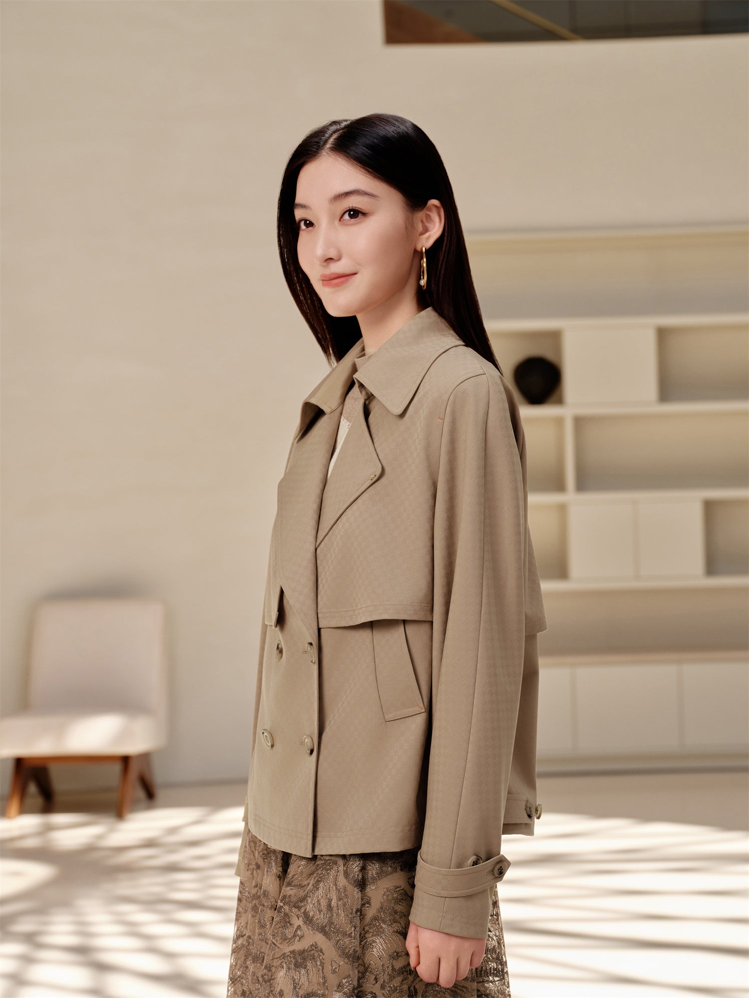 Wool Short Trench Coat | Khaki