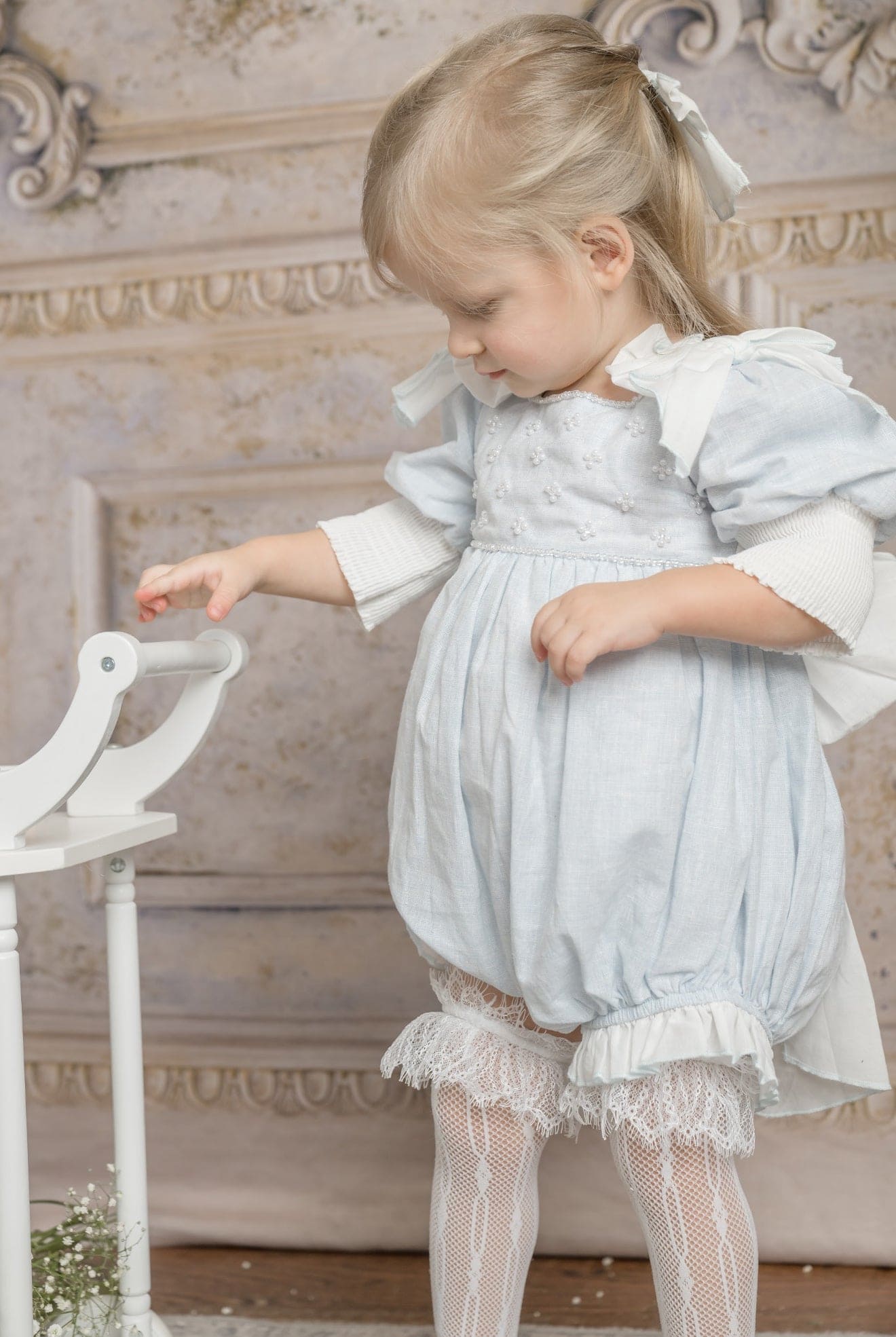 Charlotte Baby Blue Linen Romper - Petite Maison Kids