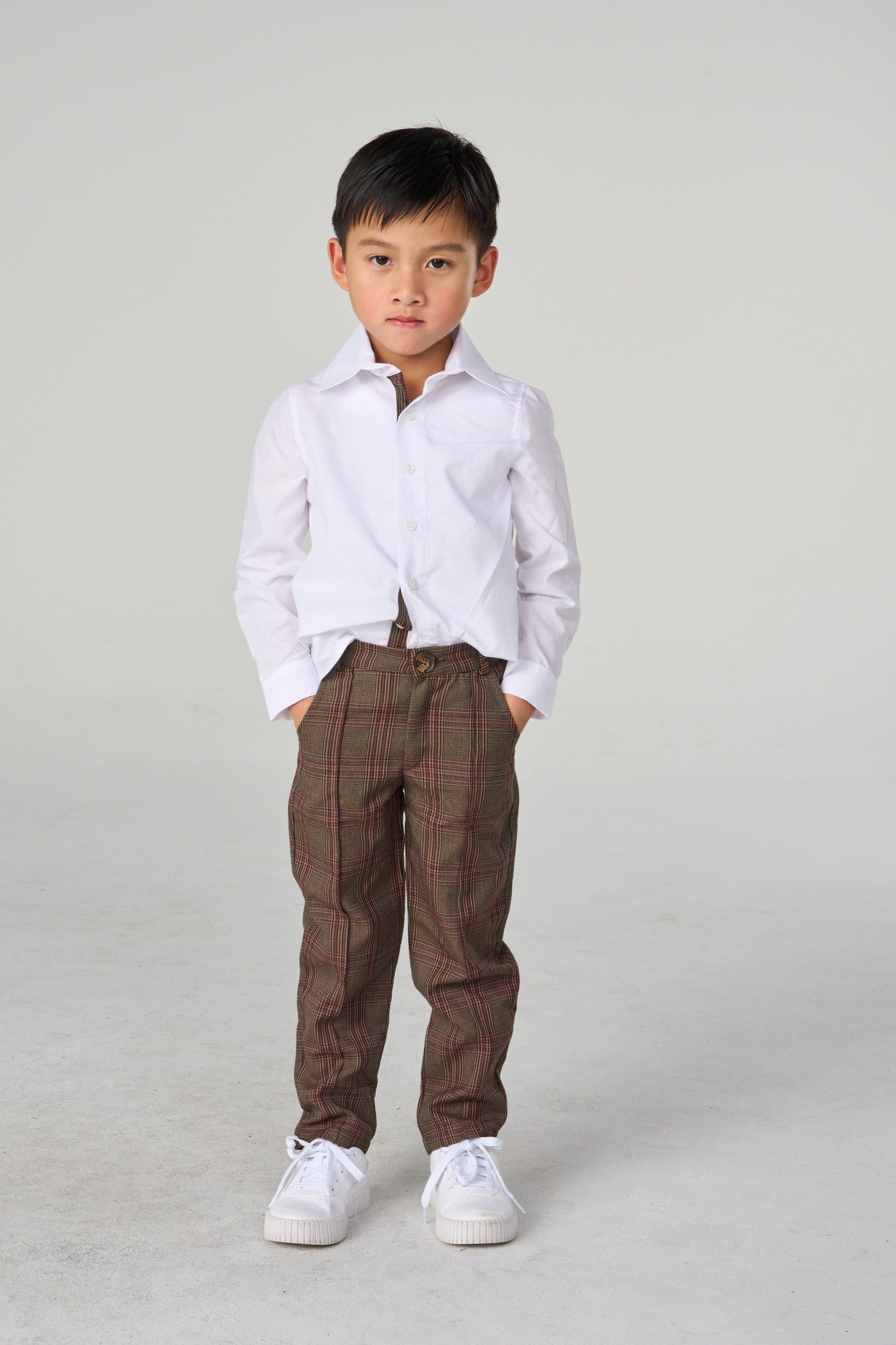 Boy | Blair Estate Tweed Shirt and Pants Set | White x Brown