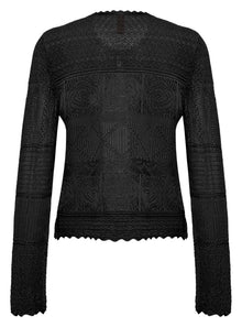 Jacquard Round Neck Cardigan | Black