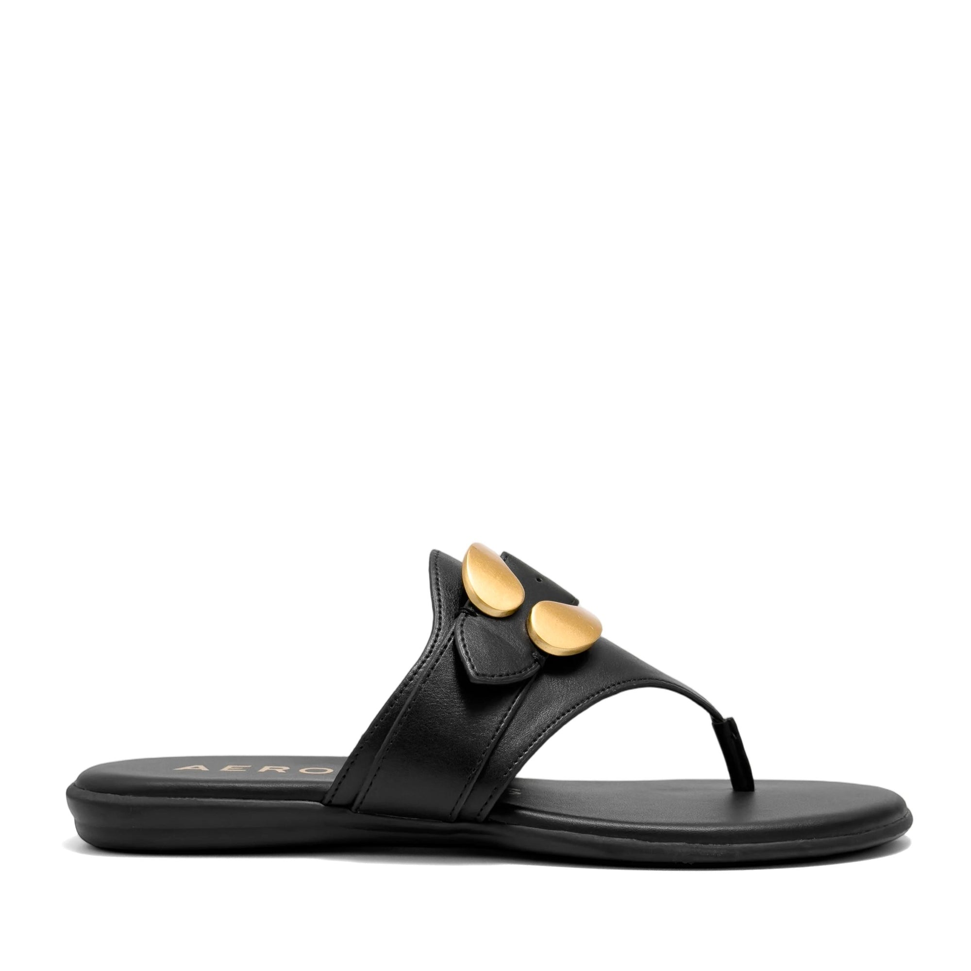 Glam Sandal Flat | Black Faux Nappa