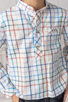 Boy | Charlie Checkered Mandarin Collar Shirt | White x  Multicolor
