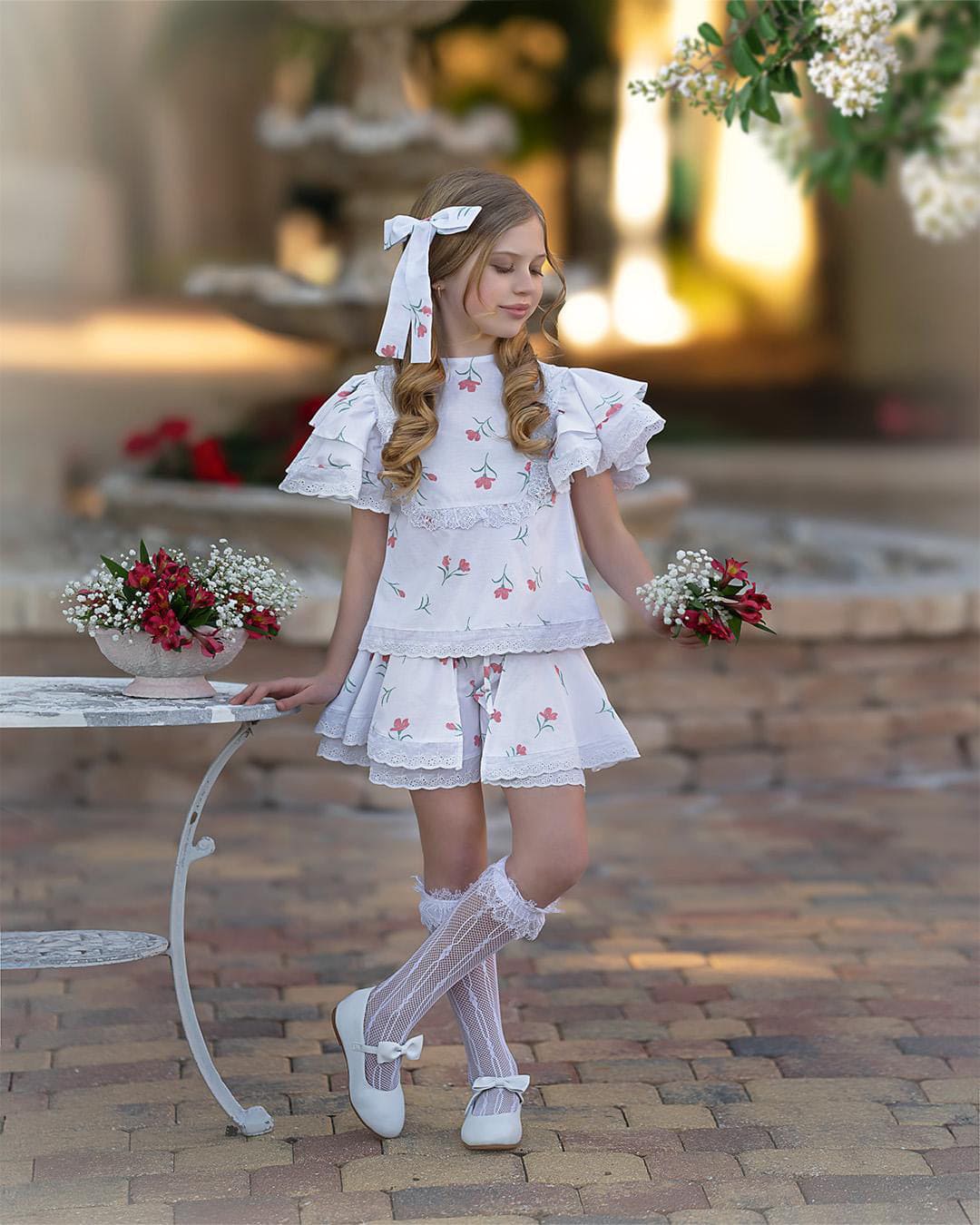 Girl | Tulip Cotton Blouse and Shorts Set | White