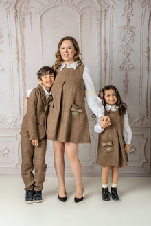 Women | Herringbone Tweed Mom Dress | Brown x White