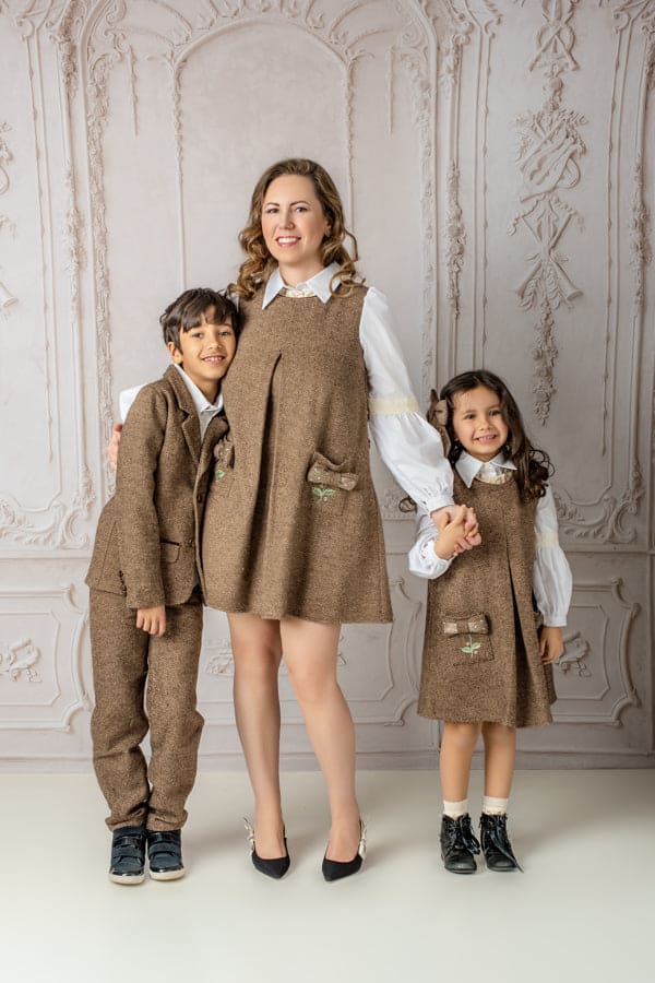 Women | Herringbone Tweed Mom Dress | Brown x White
