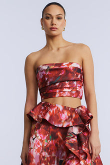 Pleated Satin Bustier | Washed Rose Chili Pepper Print