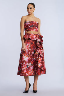 Pleated Satin Bustier | Washed Rose Chili Pepper Print