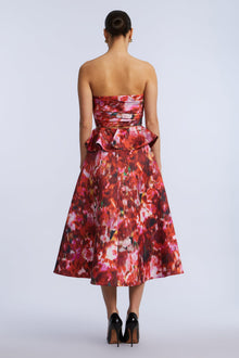 Pleated Satin Bustier | Washed Rose Chili Pepper Print