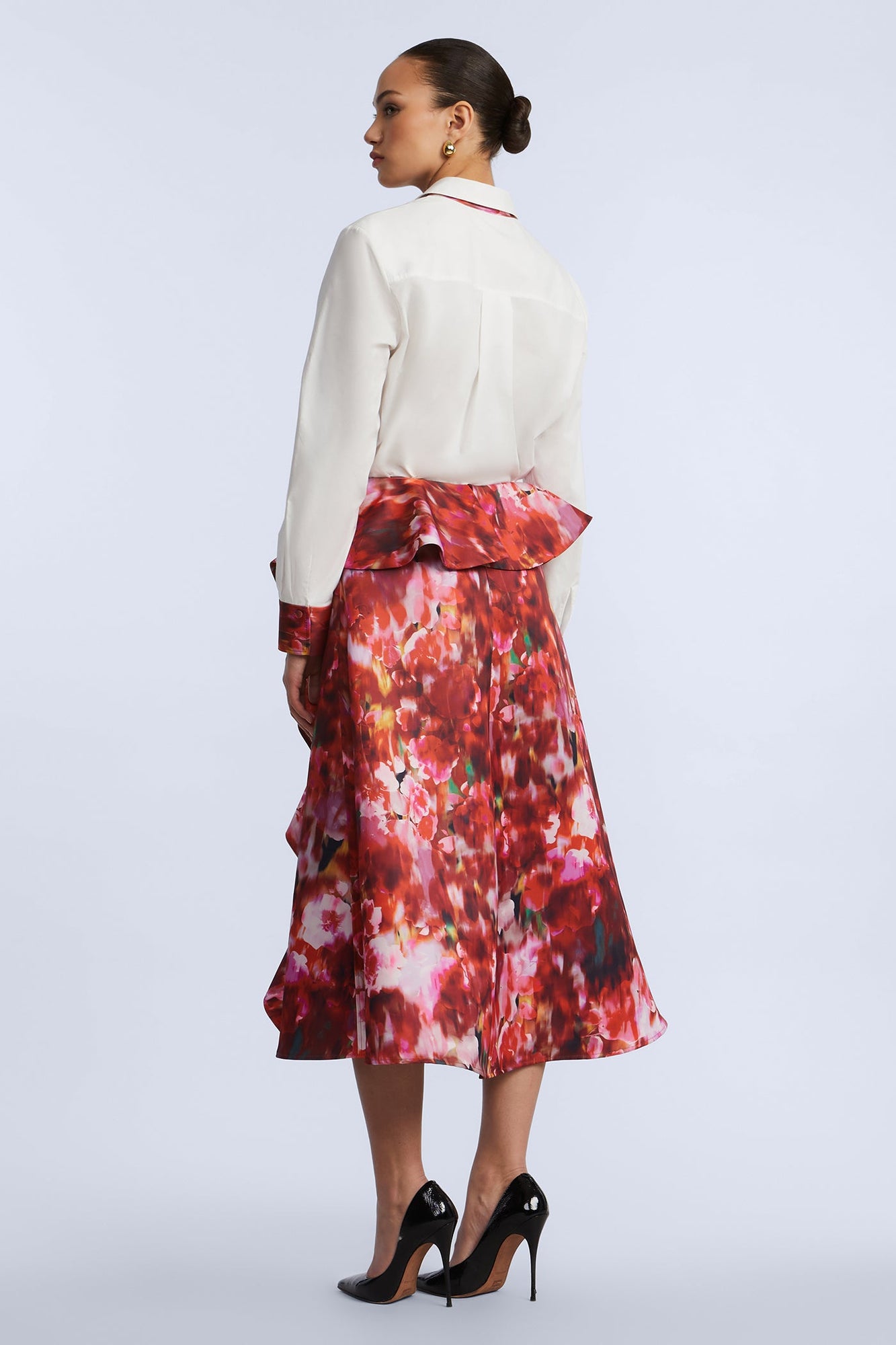 Printed Cascade Midi Skirt | Washed Rose Chili Pepper Print