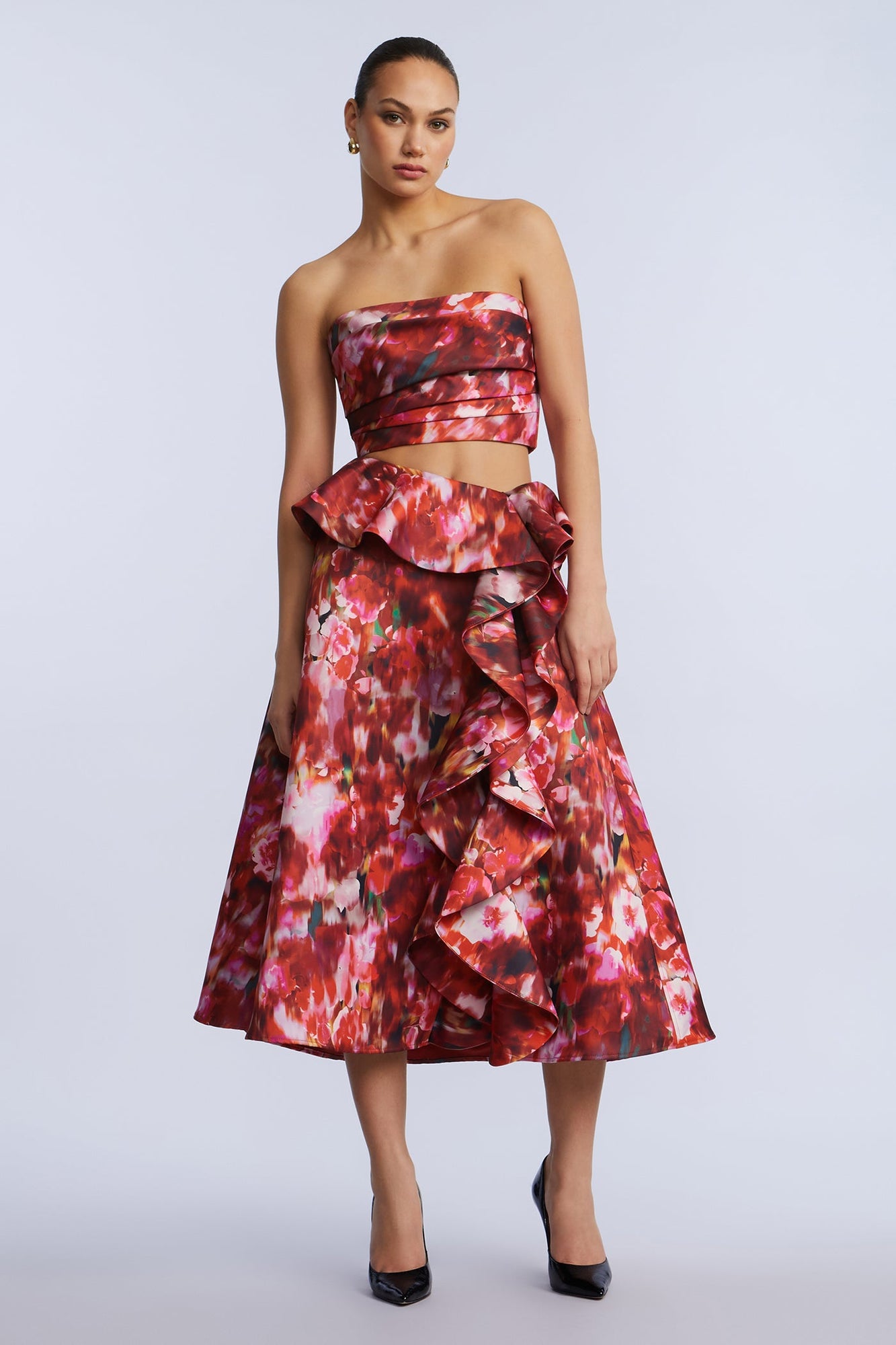 Printed Cascade Midi Skirt | Washed Rose Chili Pepper Print