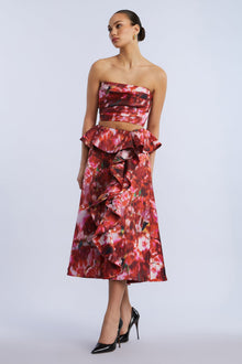 Printed Cascade Midi Skirt | Washed Rose Chili Pepper Print