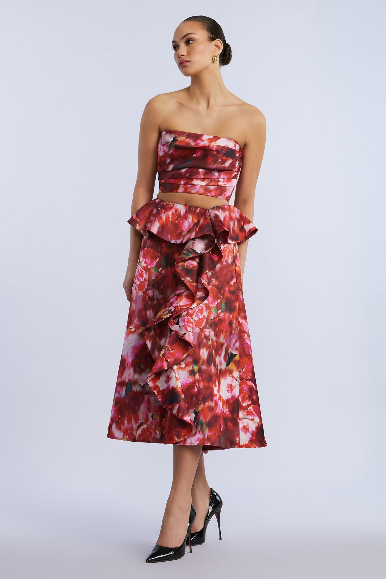 Printed Cascade Midi Skirt | Washed Rose Chili Pepper Print