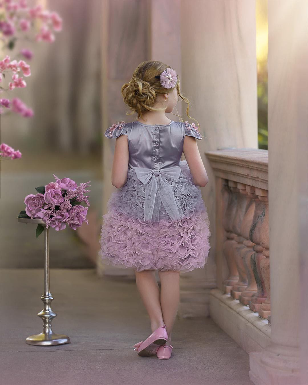 Girl | Mia Grey and Ombré Cupcake Tulle Dress | Gray x Pink