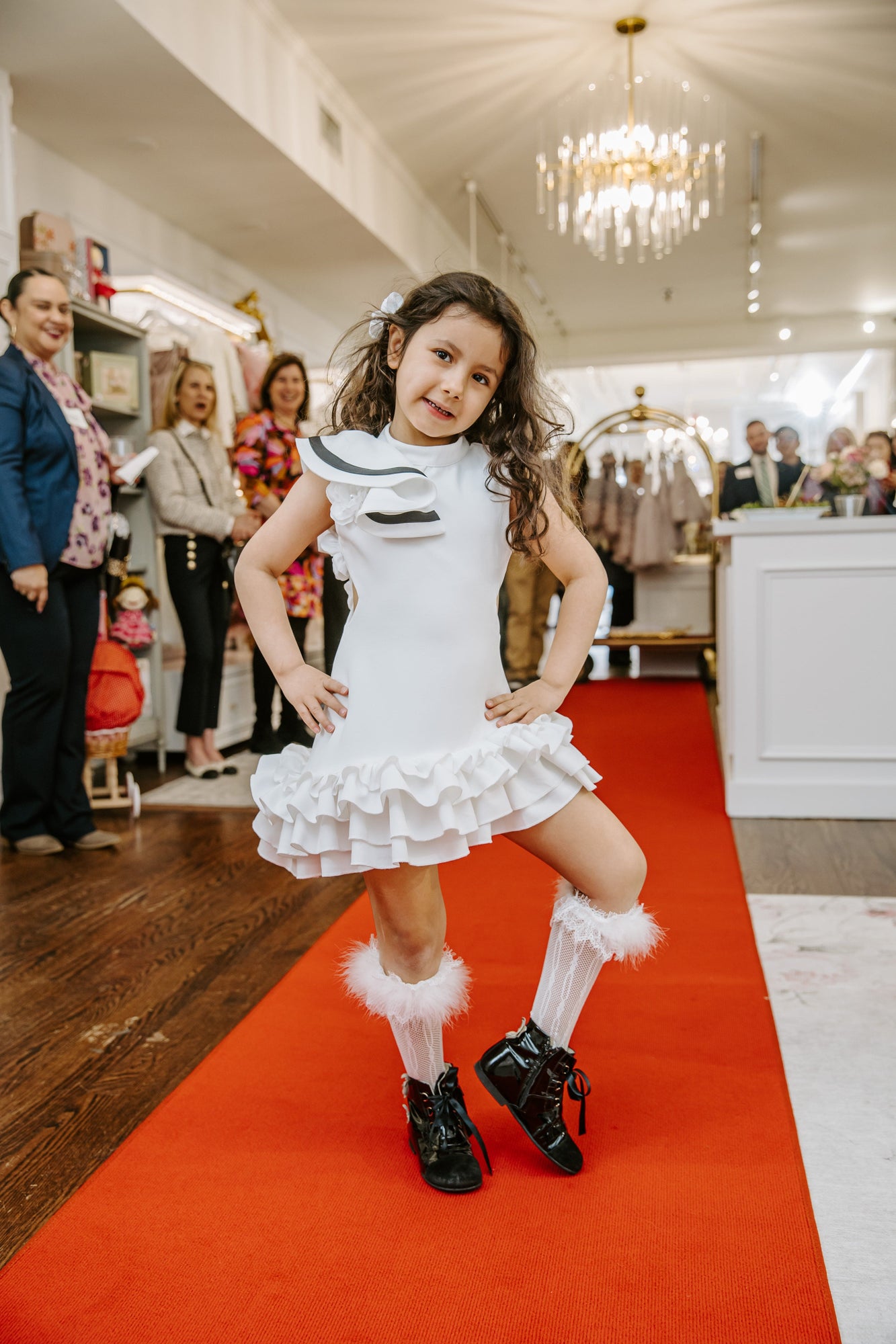 Girl | Alex Ruffle Dress with Contrast Line | White x Black